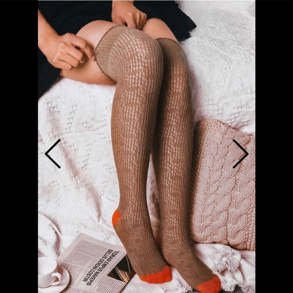 Geometric Patterns RED Over Knee Knitted Socks
